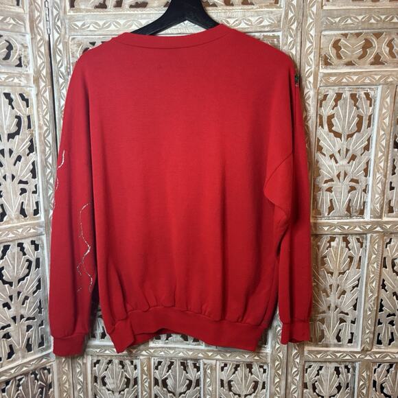 Vintage 80s Jingle Bells Glitter Sequins Christmas Sweatshirt Red Pullover Art S - Picture 5 of 8